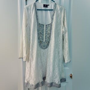 Elegant White and Silver Embellished Dress